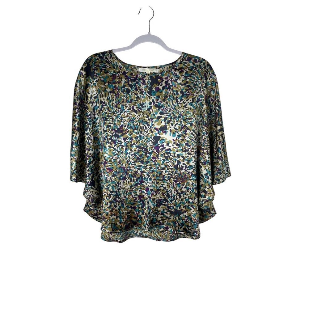 Jenny Han Anthropologie Silk Multicolor Batwing Top S